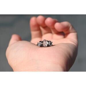 Rough three stone oxidized lake county diamond ring size 4